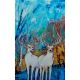 Magnificent Acrylic Painting of Two White Stags in a Jungle by Artist Dr. Maya Subramoni 30 x 20 Inches